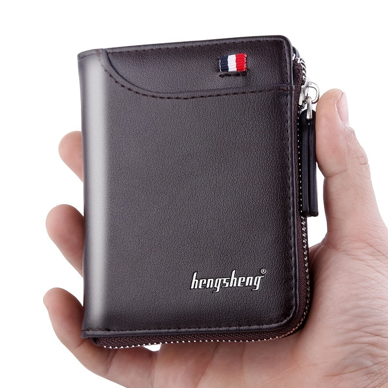 Stylish Men's Leather Credit Card Holder - Classic Zipper Card Pouch Wallet for Business Cards