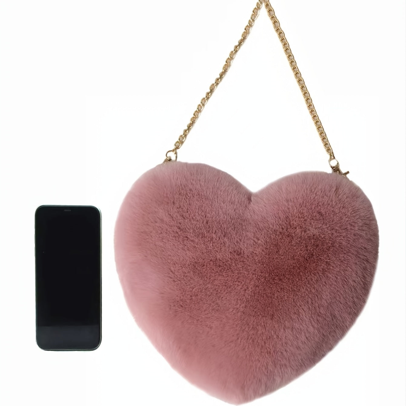 Valentine's Day Perfect: Heart-Shaped Fluffy Shoulder Bag with Chain Crossbody & Cute Zipper Purse