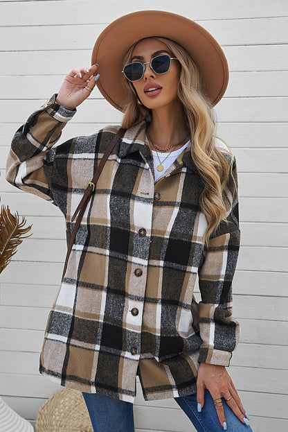 Plaid Dropped Shoulder Pocketed Shirt Jacket