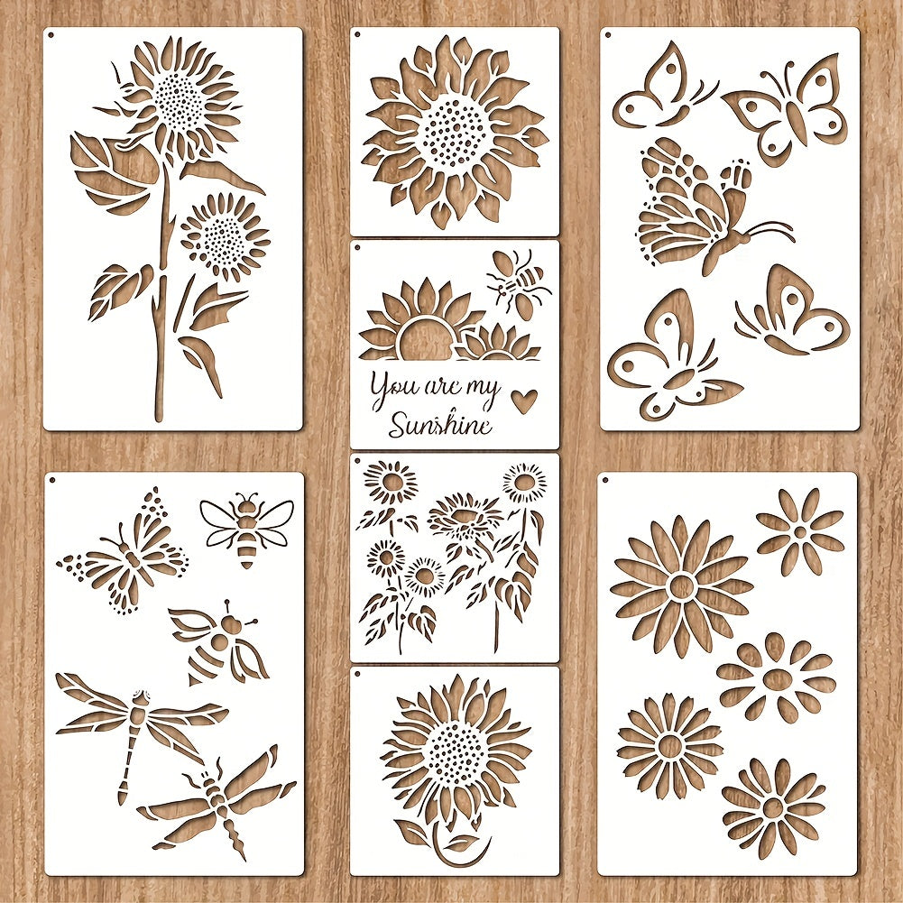 8-Piece Sunflower Butterfly Painting Stencil Kit - Reusable Plastic Template for Home Decoration - You Are My Sunshine!