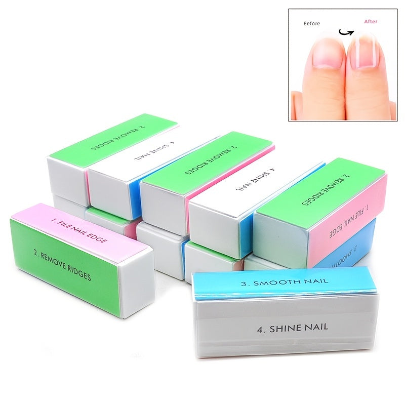 5 pcs Professional Nail Files - Colorful 4-Sided Grit Sanding Blocks for Shiny, Glossy Surface - Perfect for Natural and Acrylic Nails - Home Salon Use