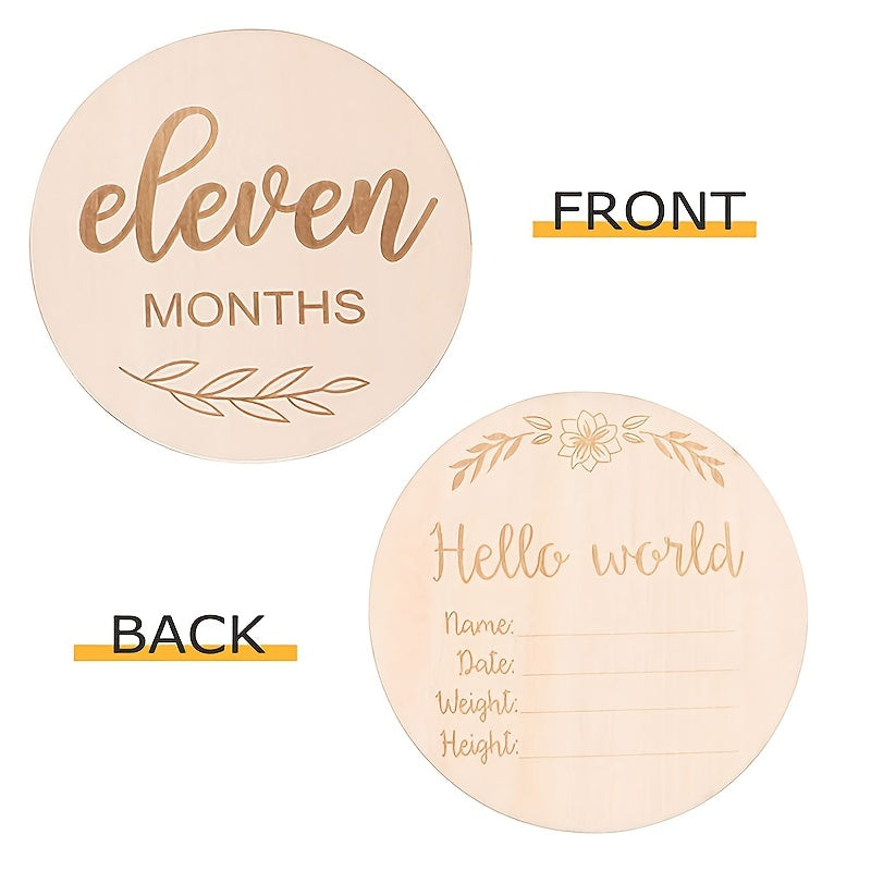 12pcs Wooden Baby Monthly Milestone Cards - Document Your Little One's Growth with Light Wood Photo Discs!