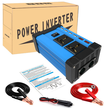 400W Car Inverter with 4 USB Chargers, 2 Universal Sockets & LED Display - Perfect for Traveling & Emergencies!