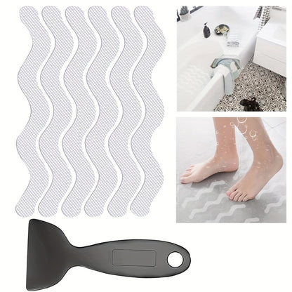 48pcs Anti-Slip Shower Strips(+SCRAPER ), Safety Shower Treads Stickers , Bathtub Non Slip Stickers, Anti Skid Tape For Shower,Tub,Steps, Floor-Strength Adhesive Grip Applied For Baby,Senior,Adult