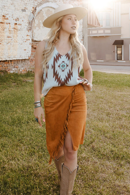 Fringe Trim Wrap Skirt