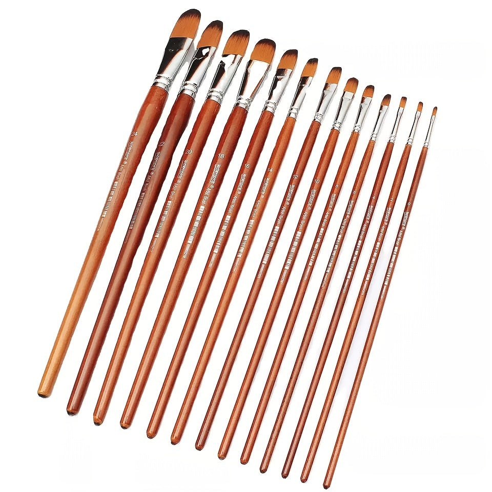 13pcs/Set Artist Filbert Shape Nylon Oil Paint Brush Set - Perfect for Professional Painting!