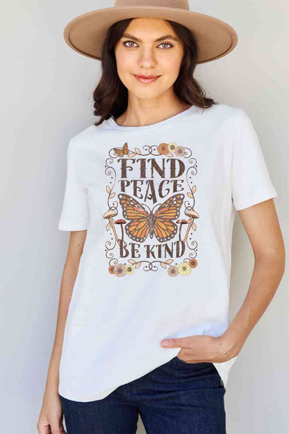 Simply Love T-shirt en coton graphique FIND PEACE BE KIND pleine taille