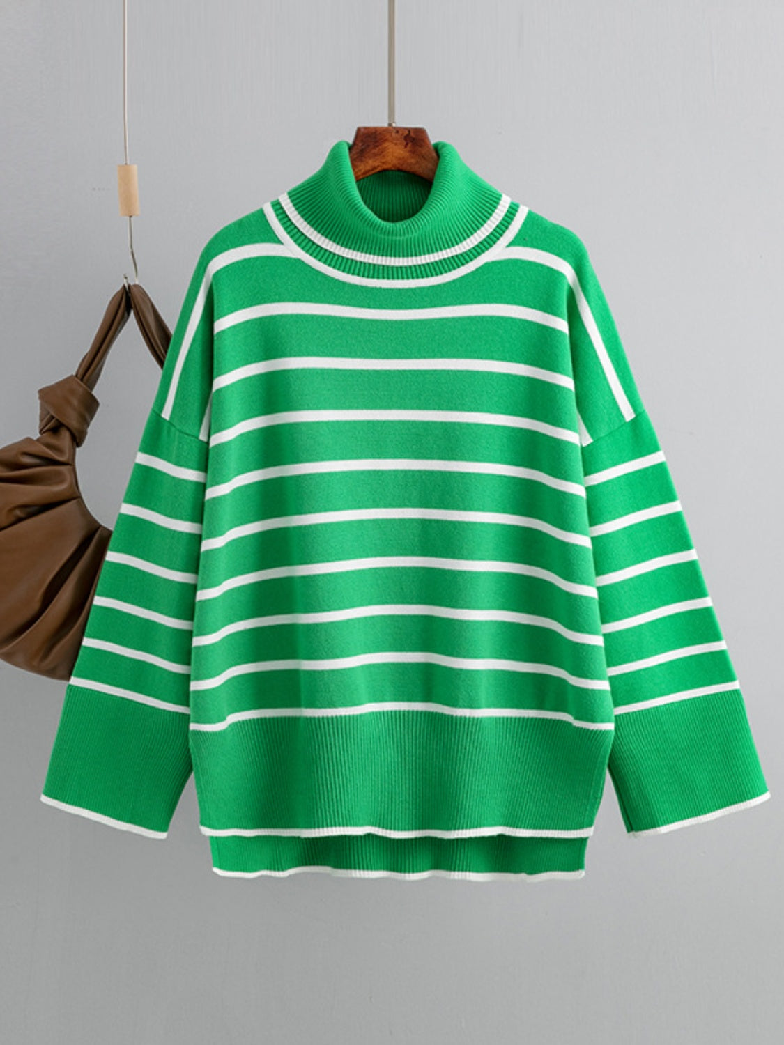 Striped Drop Shoulder Turtleneck Sweater