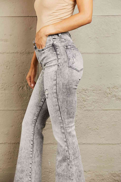 BAYEAS High Waisted Acid Wash Flare Jeans