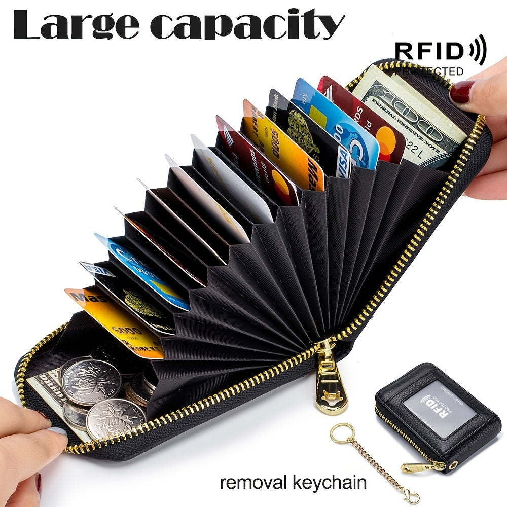 Porte-cartes de crédit RFID élégant – Portefeuille multi-compartiments avec étui à cartes simple à fermeture éclair 