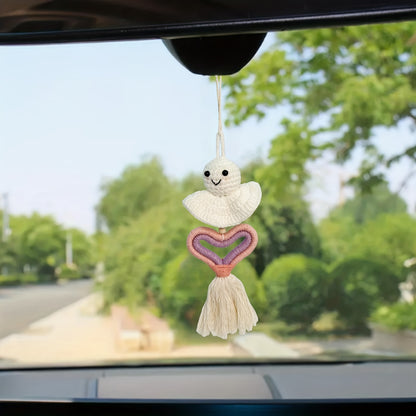 Swinging, Cute, Creative, Good Luck, Tassel, Smiling Face Doll Car Rearview Mirror Hanging Adornment, Cute And Interesting Car Interior Accessories