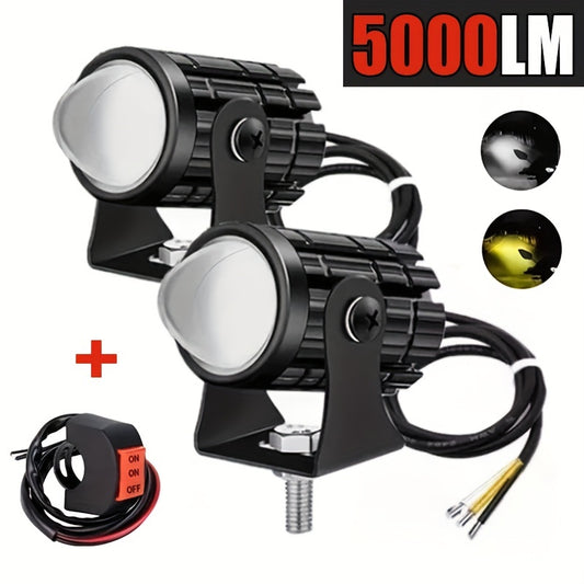 2pcs 5000LM Motorcycle LED Auxiliary Headlight With Control Switch Dual Color For ATV Scooter Driving Racing Auxiliary Spotlight Waterproof IP68