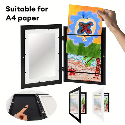 1pc Kids Art Frame Storage: Magnetic Front Opening, Changeable Picture Frame, 3D Drawing Paintings Organizer for Schoolwork Display