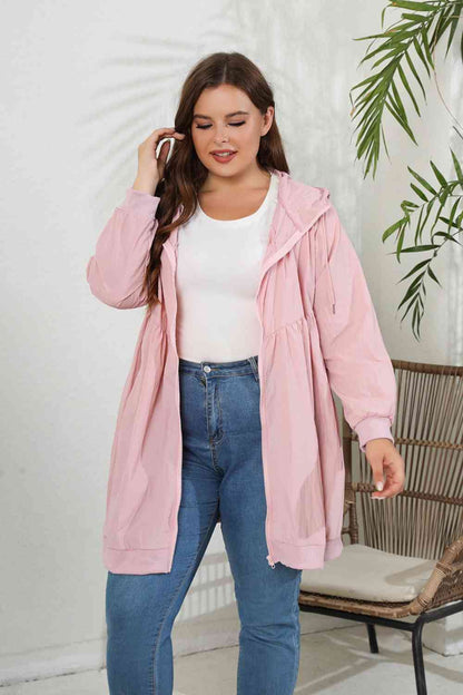 Veste Longue à Capuche Zippée de Grande Taille