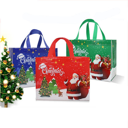 3pcs Christmas Gift Bag, Christmas Tote, Medium Festive Gift Bag With Handle, Reusable Non Woven Shopping Bag For Christmas Party, New Year Shopping 12.5"×9.8"×5.9"