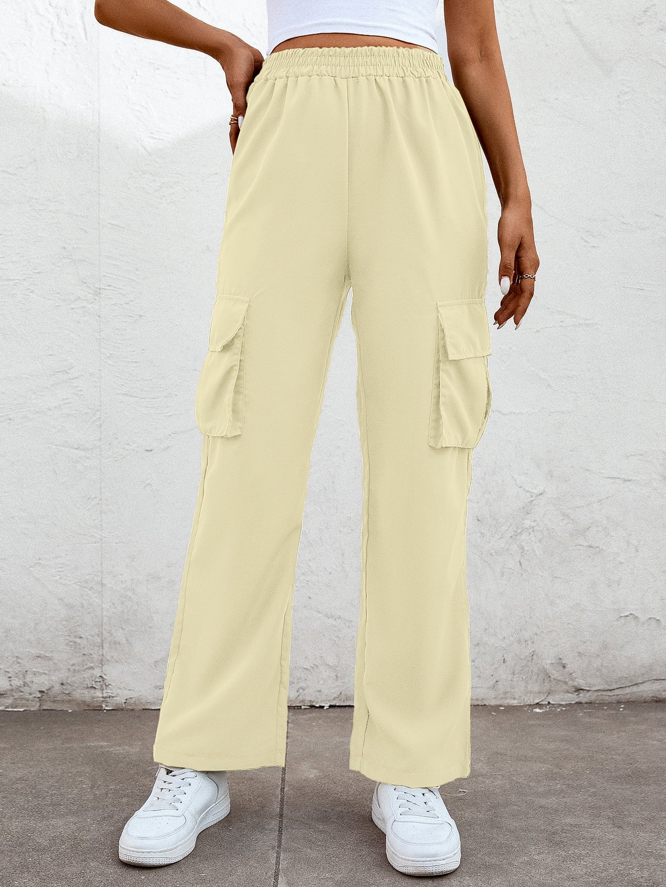 Elastic Waist Straight Leg Cargo Pants