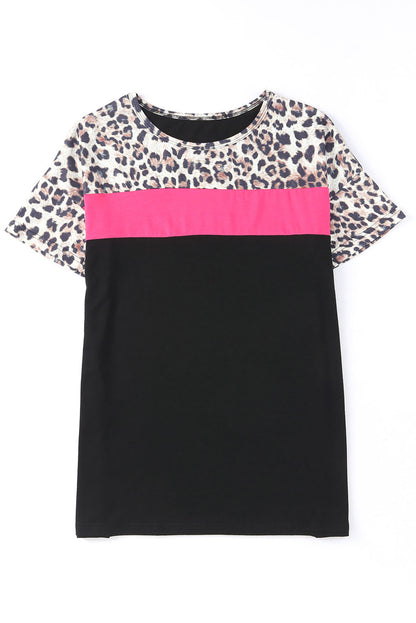 Leopard Color Block Short Sleeve Tee