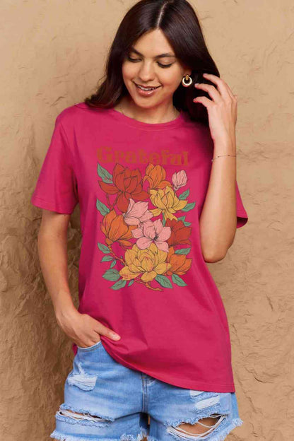 Simply Love Full Size GRATEFUL Flower Graphic Cotton T-Shirt