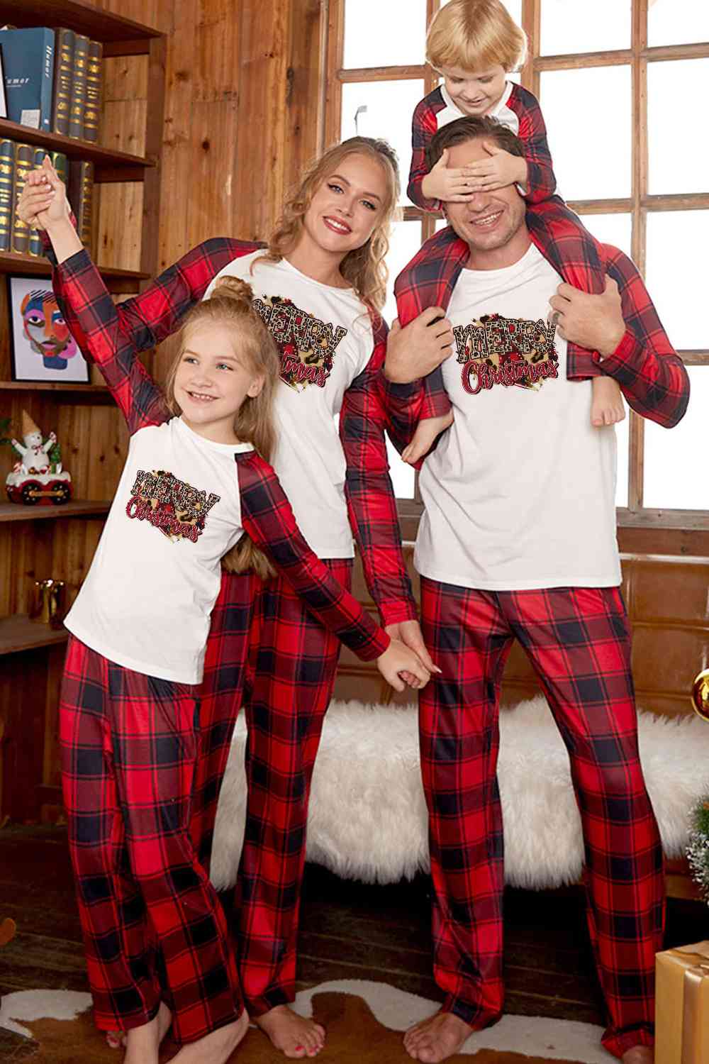 MERRY CHRISTMAS Graphic Top and Plaid Pants Set