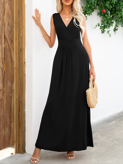 Robe longue sans manches à col surplis