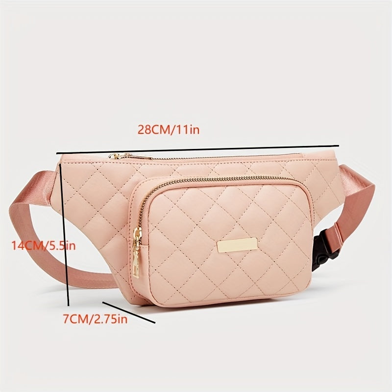 Stylish Argyle Quilted Fanny Pack for Women - PU Leather Chest Purse for Outdoor Sports and Travel