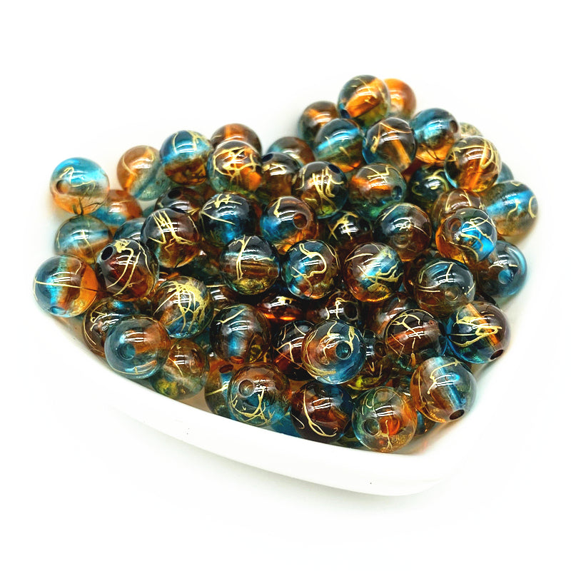 50pcs 8mm Golden Brushed Pattern Two-color Round Beads For Jewelry Making Handmade DIY