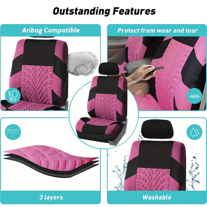 9pc Universal Car Seat Covers Set - Gray, Black, Tan, Blue, Red - Thick Foam Cushion & Protector - Auto Accessories Decoration