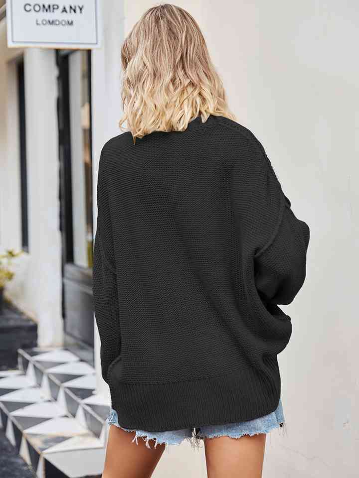 V-Neck Ribbed Dropped Shoulder Knit Top