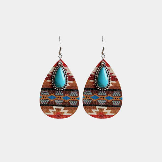 Turquoise Teardrop Shape Wooden Dangle Earrings