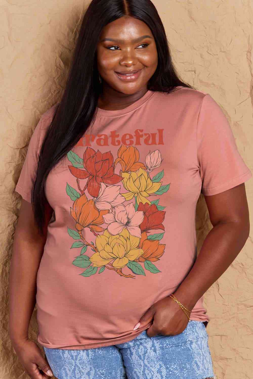 Simply Love Full Size GRATEFUL Flower Graphic Cotton T-Shirt