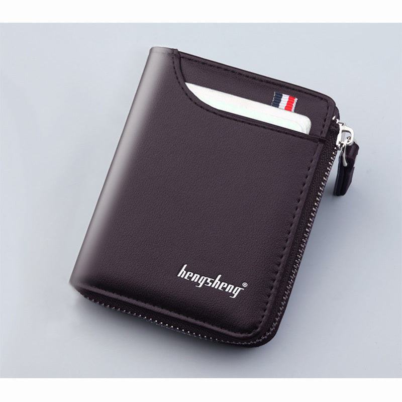 Stylish Men's Leather Credit Card Holder - Classic Zipper Card Pouch Wallet for Business Cards