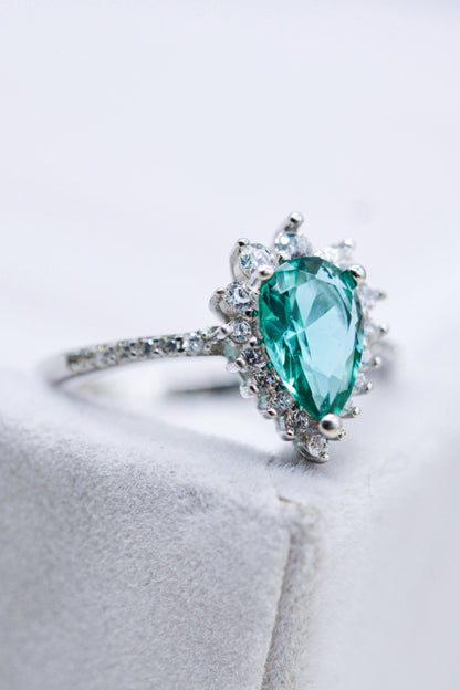 Bague en forme de poire en Zircon bleu Paraiba naturel