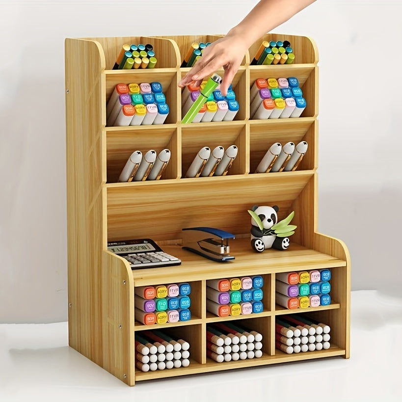 1 porte-crayon en bois : assemblage manuel de bricolage pour fournitures scolaires, de bureau, de maison et d'art - Organisateur de papeterie de bureau pour accessoires de bureau 