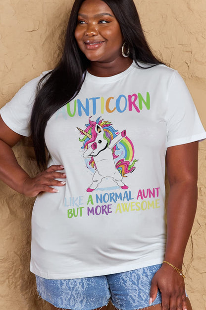 Simply Love Full Size AUNTICORN LIKE A NORMAL AUNT BUT MORE AWESOME Graphic Cotton Tee