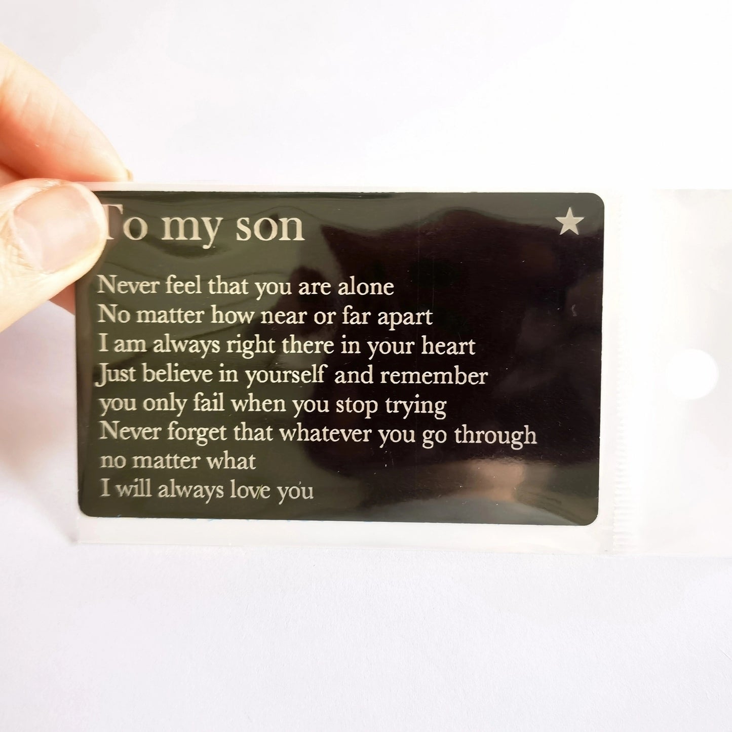 1pc Personalized Wallet Insert Card for Son - Metal Lettering, Birthday Gift Idea