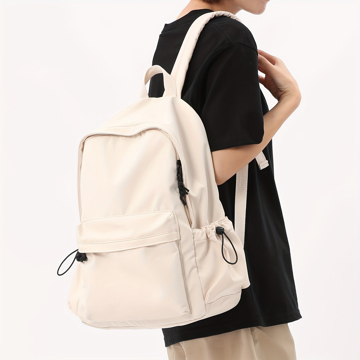 Women's Minimalist Solid Color Preppy Backpack - All-Match Zipper School Bag for Travel & School