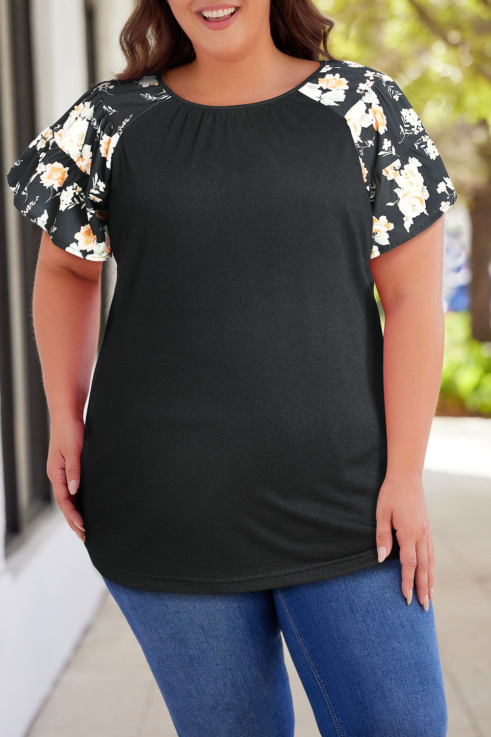 T-shirt Épissé Floral de Grande Taille