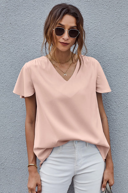 V-Neck Flutter Sleeve Blouse