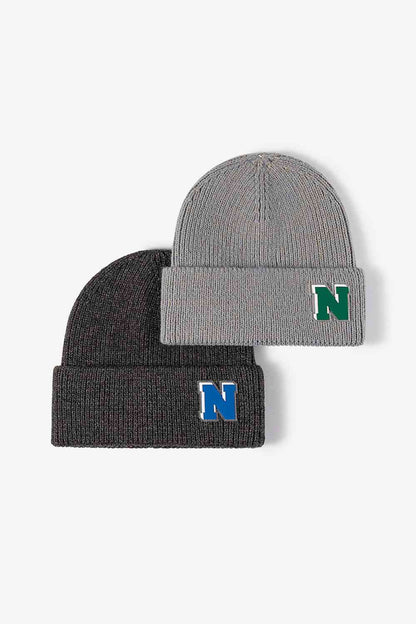 Letter N Patch Cuffed Knit Beanie