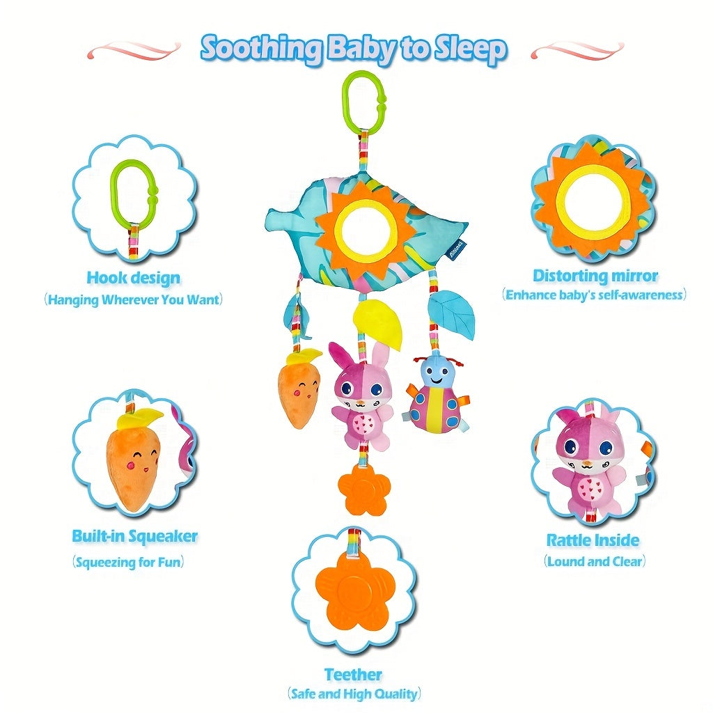 0-3 Years Old Soothing Plush Toy Bed Hanging Stroller - Cute Cartoon Creative Stroller Hanging Bed Hanging Soothing Baby Rainbow Rattle Bed Bell