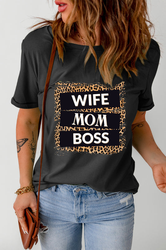 WIFE MOM BOSS T-shirt graphique léopard