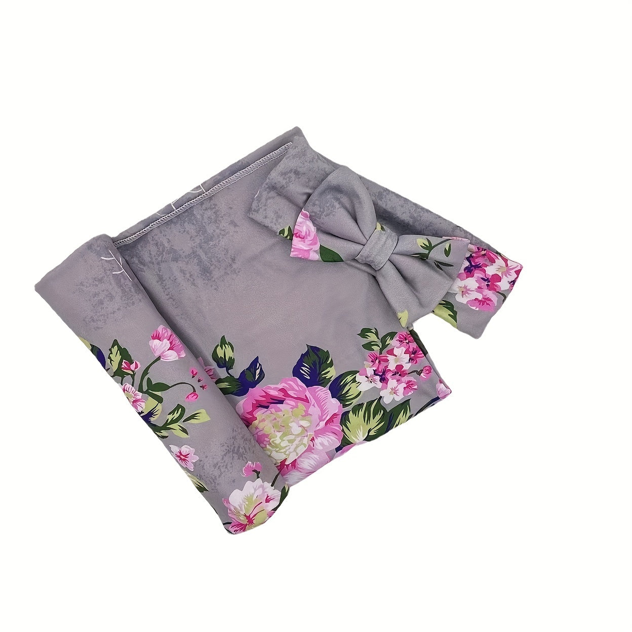 2pcs Flower Print Baby Receiving Blanket and Headband Set - Soft and Cozy Swaddle for Newborns