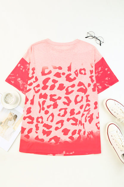 Leopard Round Neck Dropped Shoulder Long Tee