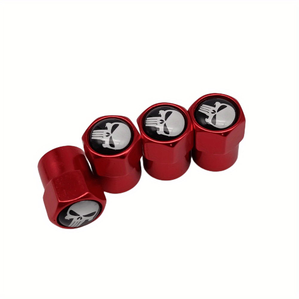 4pcs/Pack Creative Skull Head Logo Car Lightweight Tire Valve Caps - Universal With Sealant Pad & Carbon Fiber Valve Core Cover