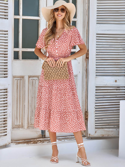 Printed Flutter Sleeve Tiered Dress