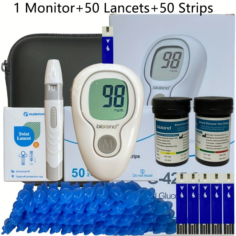 Blood Glucose Monitor Set: Accurate Testing with No Code Adjustment & Battery Powered Automatic Meter