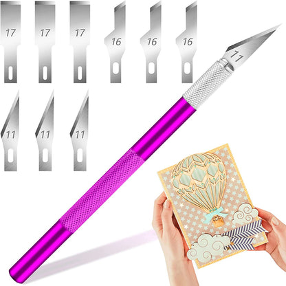 1pc Craft Knife With 9PCS Exacto Knife Blades Refills (#11, 16, 17), Exacto Knife And Extra Blades For Beginners, Precision Hobby Knife For Carving Fondant, Scrapbooking, Stencils