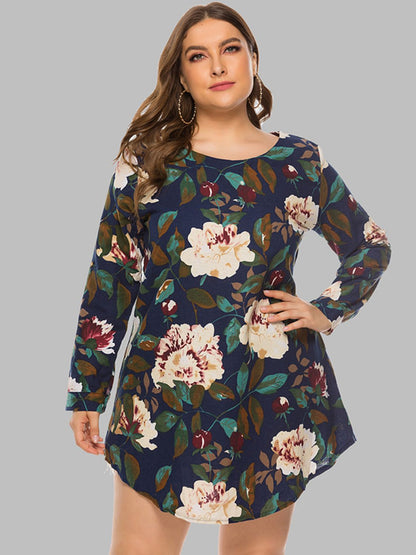 Full Size Floral Long Sleeve Mini Dress