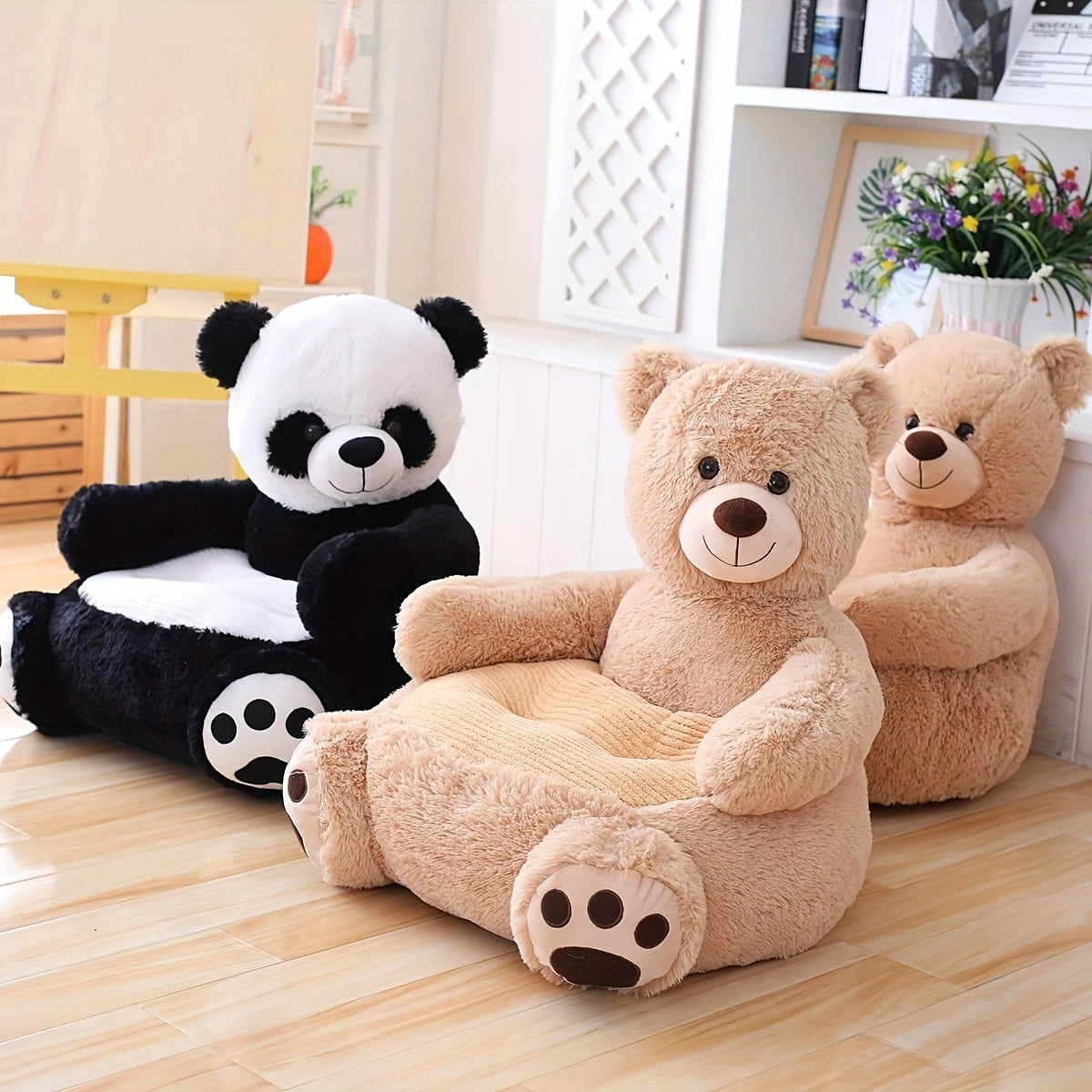 L'accessoire parfait pour la chambre de bébé : canapé en peluche pour enfant panda marron/noir 50 cm/19,68'' – Super doux, lavable et parfait pour les enfants ! 