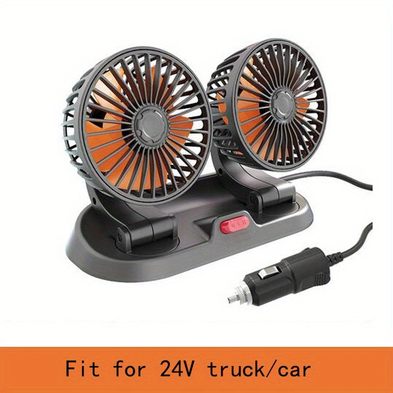 Universal Rotatable Vehicle Fan for Trucks, Cars, and Touring Cars - Dual Head USB Fan with 12V and 24V Compatibility - Provides Powerful and Efficient Cooling on the Go